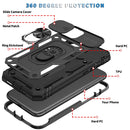 Sliding Camera Cover Design TPU + PC Protective Case with 360 Degree Rotating Holder & Card Slot For iPhone 11(Black+Black)