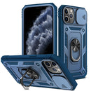 For iPhone 11 Pro Max Sliding Camera Cover Design TPU + PC Protective Case with 360 Degree Rotating Holder & Card Slot (Blue+Blue)
