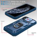 For iPhone 11 Pro Max Sliding Camera Cover Design TPU + PC Protective Case with 360 Degree Rotating Holder & Card Slot (Blue+Blue)