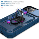 For iPhone 11 Pro Max Sliding Camera Cover Design TPU + PC Protective Case with 360 Degree Rotating Holder & Card Slot (Blue+Blue)