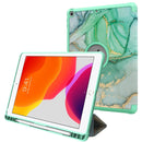 For iPad 10.2 2021 / 2020 / 2019 Painted Pattern Shockproof Horizontal Flip TPU + PU Leather Case with 3-folding Holder & Pen Slot(GWL10048 Marble)