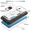 For Samsung Galaxy A12 Sliding Camera Cover Design TPU + PC Protective Case with 360 Degree Rotating Holder & Card Slot(White+Black)
