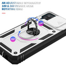 For Samsung Galaxy A12 Sliding Camera Cover Design TPU + PC Protective Case with 360 Degree Rotating Holder & Card Slot(White+Black)