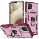 For Samsung Galaxy A12 Sliding Camera Cover Design TPU + PC Protective Case with 360 Degree Rotating Holder & Card Slot(Pink+Dark Red)