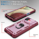 For Samsung Galaxy A12 Sliding Camera Cover Design TPU + PC Protective Case with 360 Degree Rotating Holder & Card Slot(Pink+Dark Red)