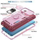 For Samsung Galaxy A12 Sliding Camera Cover Design TPU + PC Protective Case with 360 Degree Rotating Holder & Card Slot(Pink+Dark Red)