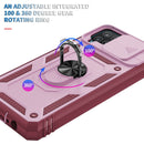 For Samsung Galaxy A12 Sliding Camera Cover Design TPU + PC Protective Case with 360 Degree Rotating Holder & Card Slot(Pink+Dark Red)