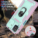 For Samsung Galaxy A12 Sliding Camera Cover Design TPU + PC Protective Case with 360 Degree Rotating Holder & Card Slot(Pink+Green)