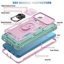 For Samsung Galaxy A12 Sliding Camera Cover Design TPU + PC Protective Case with 360 Degree Rotating Holder & Card Slot(Pink+Green)