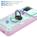 For Samsung Galaxy A12 Sliding Camera Cover Design TPU + PC Protective Case with 360 Degree Rotating Holder & Card Slot(Pink+Green)