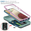 For Samsung Galaxy A12 Sliding Camera Cover Design TPU + PC Protective Case with 360 Degree Rotating Holder & Card Slot(Pink+Green)