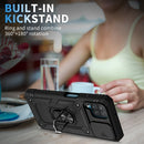 For Samsung Galaxy A12 Sliding Camera Cover Design TPU + PC Protective Case with 360 Degree Rotating Holder & Card Slot(Black+Black)
