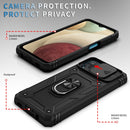 For Samsung Galaxy A12 Sliding Camera Cover Design TPU + PC Protective Case with 360 Degree Rotating Holder & Card Slot(Black+Black)