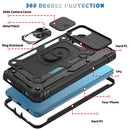 For Samsung Galaxy A12 Sliding Camera Cover Design TPU + PC Protective Case with 360 Degree Rotating Holder & Card Slot(Black+Black)