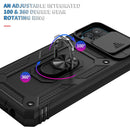 For Samsung Galaxy A12 Sliding Camera Cover Design TPU + PC Protective Case with 360 Degree Rotating Holder & Card Slot(Black+Black)