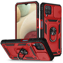 For Samsung Galaxy A12 Sliding Camera Cover Design TPU + PC Protective Case with 360 Degree Rotating Holder & Card Slot(Red+Black)