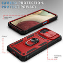 For Samsung Galaxy A12 Sliding Camera Cover Design TPU + PC Protective Case with 360 Degree Rotating Holder & Card Slot(Red+Black)