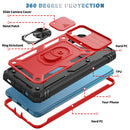 For Samsung Galaxy A12 Sliding Camera Cover Design TPU + PC Protective Case with 360 Degree Rotating Holder & Card Slot(Red+Black)