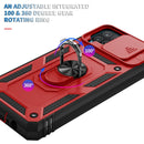 For Samsung Galaxy A12 Sliding Camera Cover Design TPU + PC Protective Case with 360 Degree Rotating Holder & Card Slot(Red+Black)