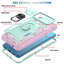 For Samsung Galaxy A12 Sliding Camera Cover Design TPU + PC Protective Case with 360 Degree Rotating Holder & Card Slot(Grey Green+Pink)
