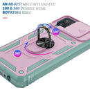 For Samsung Galaxy A12 Sliding Camera Cover Design TPU + PC Protective Case with 360 Degree Rotating Holder & Card Slot(Grey Green+Pink)