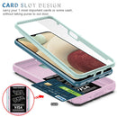 For Samsung Galaxy A12 Sliding Camera Cover Design TPU + PC Protective Case with 360 Degree Rotating Holder & Card Slot(Grey Green+Pink)