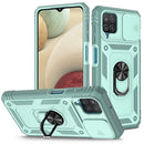 For Samsung Galaxy A12 Sliding Camera Cover Design TPU + PC Protective Case with 360 Degree Rotating Holder & Card Slot(Grey Green+Grey Green)