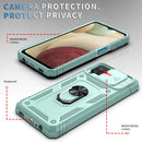For Samsung Galaxy A12 Sliding Camera Cover Design TPU + PC Protective Case with 360 Degree Rotating Holder & Card Slot(Grey Green+Grey Green)
