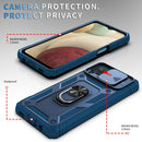 For Samsung Galaxy A12 Sliding Camera Cover Design TPU + PC Protective Case with 360 Degree Rotating Holder & Card Slot(Blue+Blue)