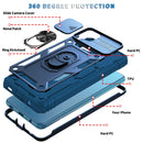 For Samsung Galaxy A12 Sliding Camera Cover Design TPU + PC Protective Case with 360 Degree Rotating Holder & Card Slot(Blue+Blue)
