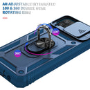 For Samsung Galaxy A12 Sliding Camera Cover Design TPU + PC Protective Case with 360 Degree Rotating Holder & Card Slot(Blue+Blue)