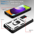 For Samsung Galaxy A52 Sliding Camera Cover Design TPU + PC Protective Case with 360 Degree Rotating Holder & Card Slot(White+Black)