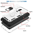 For Samsung Galaxy A52 Sliding Camera Cover Design TPU + PC Protective Case with 360 Degree Rotating Holder & Card Slot(White+Black)