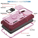 For Samsung Galaxy A52 Sliding Camera Cover Design TPU + PC Protective Case with 360 Degree Rotating Holder & Card Slot(Pink+Dark Red)