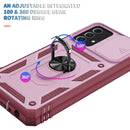 For Samsung Galaxy A52 Sliding Camera Cover Design TPU + PC Protective Case with 360 Degree Rotating Holder & Card Slot(Pink+Dark Red)