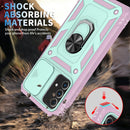 For Samsung Galaxy A52 Sliding Camera Cover Design TPU + PC Protective Case with 360 Degree Rotating Holder & Card Slot(Pink+Green)