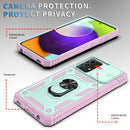 For Samsung Galaxy A52 Sliding Camera Cover Design TPU + PC Protective Case with 360 Degree Rotating Holder & Card Slot(Pink+Green)