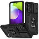 For Samsung Galaxy A52 Sliding Camera Cover Design TPU + PC Protective Case with 360 Degree Rotating Holder & Card Slot(Black+Black)