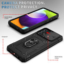 For Samsung Galaxy A52 Sliding Camera Cover Design TPU + PC Protective Case with 360 Degree Rotating Holder & Card Slot(Black+Black)