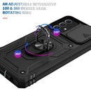 For Samsung Galaxy A52 Sliding Camera Cover Design TPU + PC Protective Case with 360 Degree Rotating Holder & Card Slot(Black+Black)