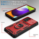 For Samsung Galaxy A52 Sliding Camera Cover Design TPU + PC Protective Case with 360 Degree Rotating Holder & Card Slot(Red+Black)