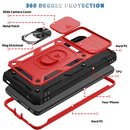 For Samsung Galaxy A52 Sliding Camera Cover Design TPU + PC Protective Case with 360 Degree Rotating Holder & Card Slot(Red+Black)