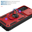 For Samsung Galaxy A52 Sliding Camera Cover Design TPU + PC Protective Case with 360 Degree Rotating Holder & Card Slot(Red+Black)