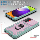 For Samsung Galaxy A52 Sliding Camera Cover Design TPU + PC Protective Case with 360 Degree Rotating Holder & Card Slot(Grey Green+Pink)