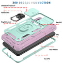 For Samsung Galaxy A52 Sliding Camera Cover Design TPU + PC Protective Case with 360 Degree Rotating Holder & Card Slot(Grey Green+Pink)