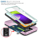 For Samsung Galaxy A52 Sliding Camera Cover Design TPU + PC Protective Case with 360 Degree Rotating Holder & Card Slot(Grey Green+Pink)