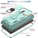 For Samsung Galaxy A52 Sliding Camera Cover Design TPU + PC Protective Case with 360 Degree Rotating Holder & Card Slot(Grey Green+Grey Green)