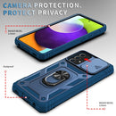 For Samsung Galaxy A52 Sliding Camera Cover Design TPU + PC Protective Case with 360 Degree Rotating Holder & Card Slot(Blue+Blue)