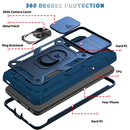 For Samsung Galaxy A52 Sliding Camera Cover Design TPU + PC Protective Case with 360 Degree Rotating Holder & Card Slot(Blue+Blue)