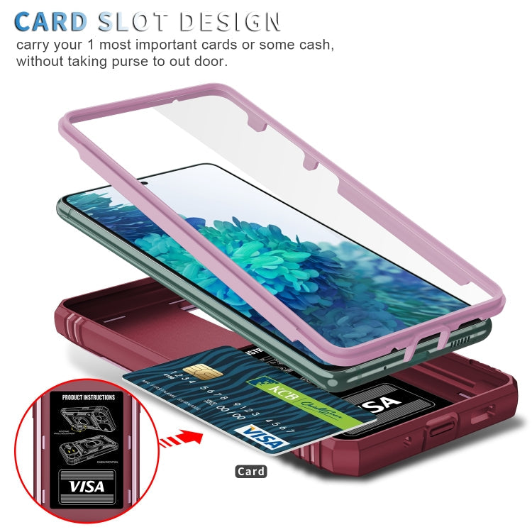 For Samsung Galaxy S20 FE Sliding Camera Cover Design TPU + PC Protective Case with 360 Degree Rotating Holder & Card Slot(Pink+Dark Red)